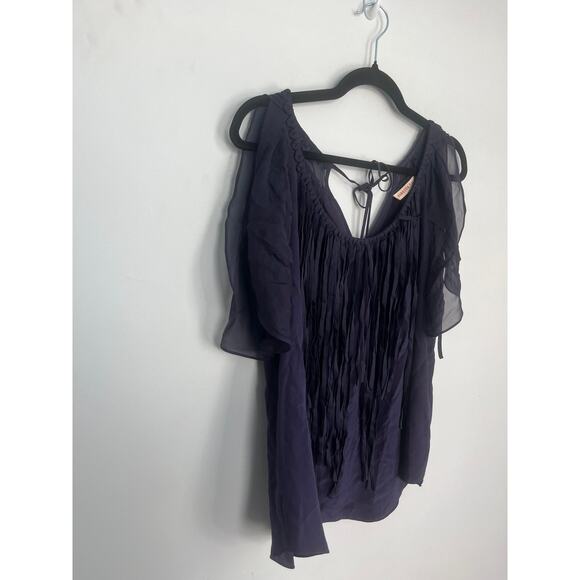 Rebecca Taylor Pleated Chiffon Blouse Women 4 Purple‎ Flutter Sleeve Top - Picture 7 of 7